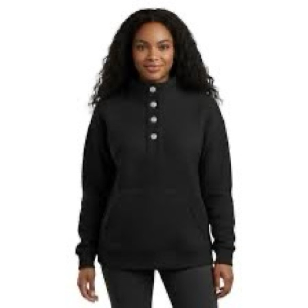 Serra Black Textured Sweatshirt with Button-Up Design and Mock Collar